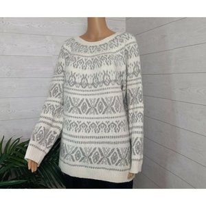 J Jill Women’s 2X BarleyMult White Gray Winter Pullover Knitted Sweater NWT